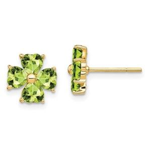 14k Yellow Gold Heart-shaped Peridot August Birthstone Flower Post Earrings